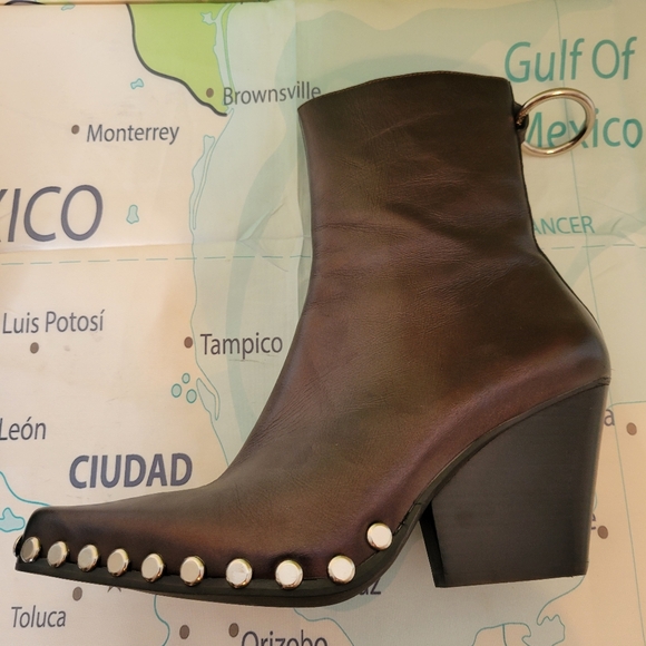 JeffreyCampbell Stylish Black Leather Studded Ankle Boots Size 10 - Picture 11 of 12